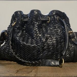 Cole Haan Village Weaver Black Leather Purse Gold Hardware